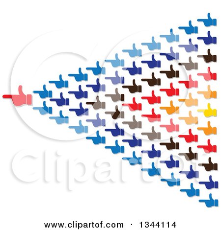 Clipart of a Group of Colorful Pointing Hands Following a Red Leader - Royalty Free Vector Illustration by ColorMagic