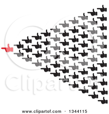Clipart of a Group of Black Pointing Hands Following a Red Leader - Royalty Free Vector Illustration by ColorMagic