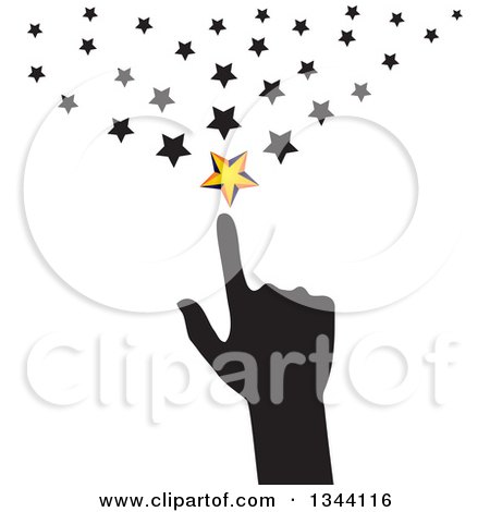 Clipart of a Black Silhouetted Hand Pointing to Stars - Royalty Free Vector Illustration by ColorMagic