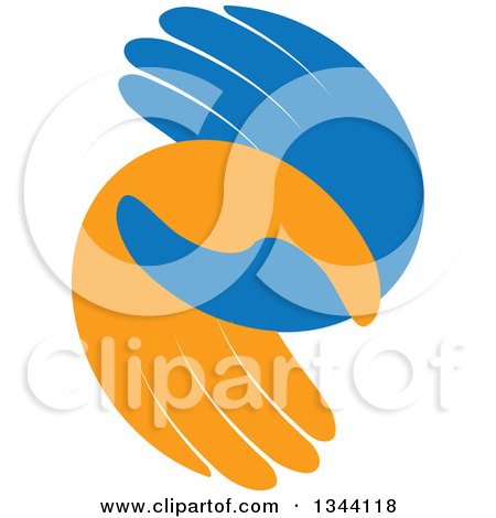 Clipart of Blue and Orange Human Hands Entwined at the Thumbs - Royalty Free Vector Illustration by ColorMagic