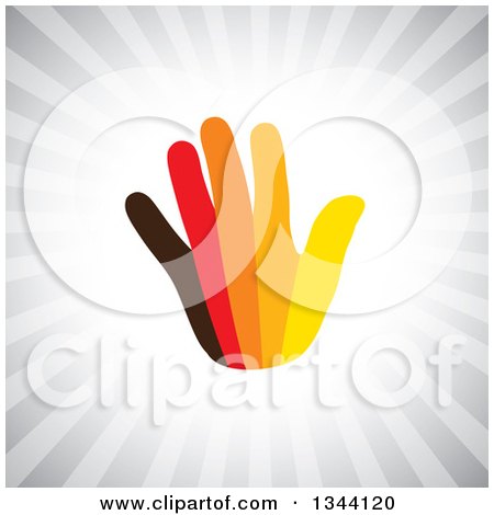 Clipart of a Colorful Hand over Gray Rays - Royalty Free Vector Illustration by ColorMagic