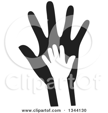 Clipart of a White Silhouetted Childs Hand over a Blank Parents Hand - Royalty Free Vector Illustration by ColorMagic