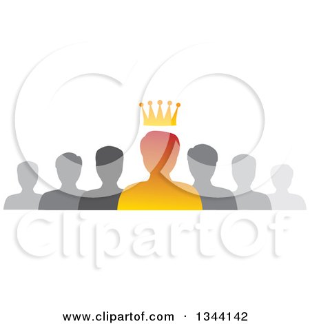 Clipart of a Gradient Orange Crowned Business Man Boss and Gray Team - Royalty Free Vector Illustration by ColorMagic