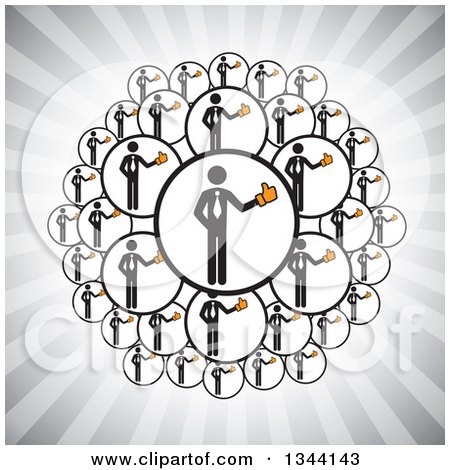 Clipart of Circles of Business Men Giving Thumbs up over Gray Rays - Royalty Free Vector Illustration by ColorMagic