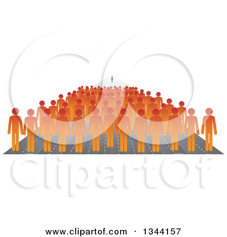Clipart of a Crowd of Orange Businessman Following a Blue Leader on Paths - Royalty Free Vector Illustration by ColorMagic
