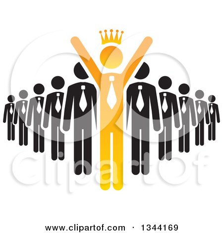 Clipart of a Crowned Orange Cheering Businessman Leading a Team - Royalty Free Vector Illustration by ColorMagic