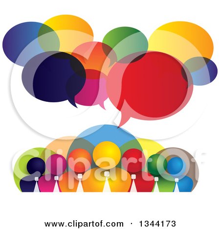 Clipart of a Team of Colorful Business Men over Bubbles, with Speech Balloons - Royalty Free Vector Illustration by ColorMagic