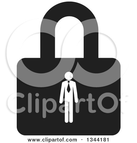 Clipart of a White Business Man on a Black Padlock - Royalty Free Vector Illustration by ColorMagic