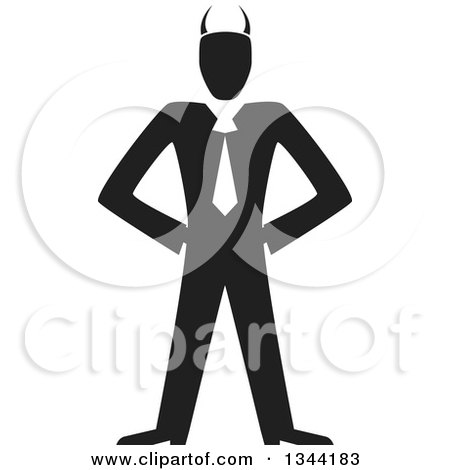 Clipart of a Black and White Horned Devil Businessman - Royalty Free Vector Illustration by ColorMagic