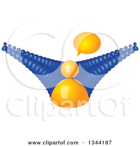 Clipart of a 3d Talking Yellow Man and Lines of Blue Followers - Royalty Free Vector Illustration by ColorMagic