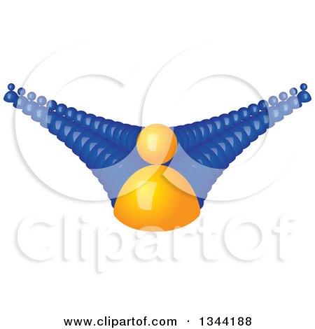 Clipart of a 3d Orange Man and Lines of Blue Followers 2 - Royalty Free Vector Illustration by ColorMagic