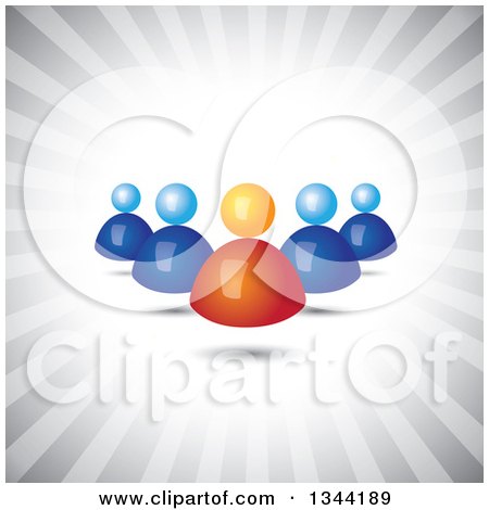 Clipart of a 3d Orange Manager and Blue Team over Gray Rays - Royalty Free Vector Illustration by ColorMagic