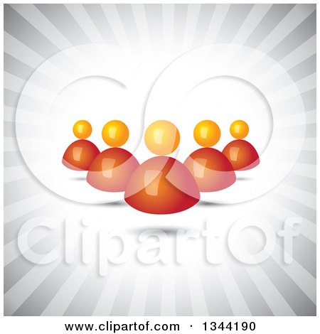 Clipart of a 3d Orange Business Team over Gray Rays - Royalty Free Vector Illustration by ColorMagic