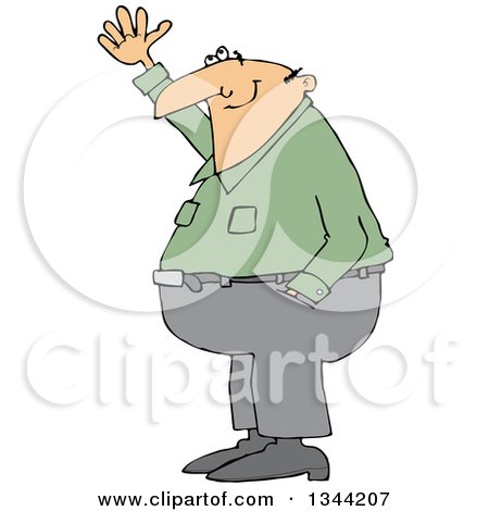 Clipart of a Cartoon Chubby White Man Smiling and Gesturing Upwards - Royalty Free Vector Illustration by djart