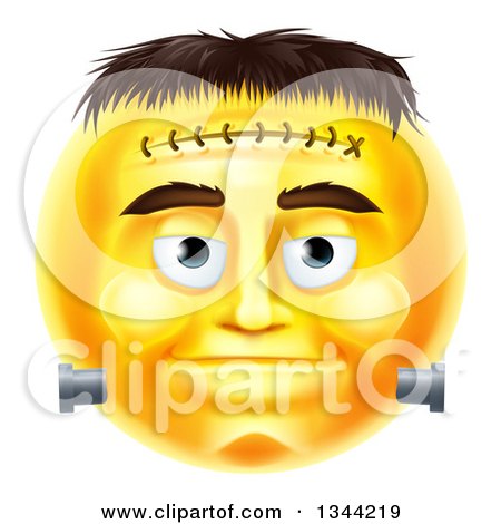 Clipart of a 3d Yellow Frankenstein Smiley Emoji Emoticon Face - Royalty Free Vector Illustration by AtStockIllustration