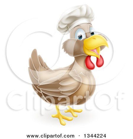 Clipart of a Happy Brown Chicken Chef Facing Right - Royalty Free Vector Illustration by AtStockIllustration