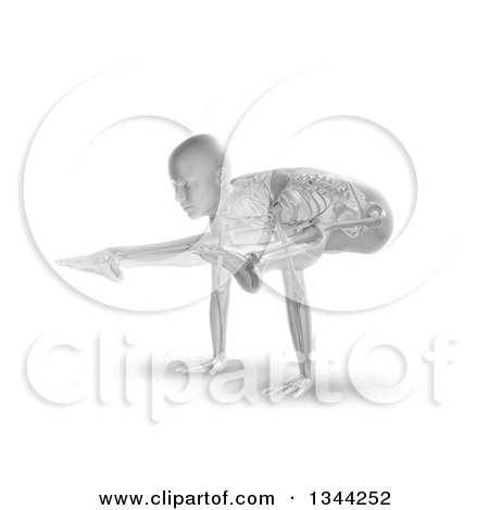 Clipart of a 3d Anatomical Woman Stretching, Balanced on Her Hands in a Yoga Pose, with Visible Skeleton, on White - Royalty Free Illustration by KJ Pargeter