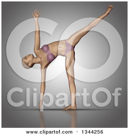 Clipart of a 3d Fit Caucasian Woman in a Yoga Pose, on Gray 6 - Royalty Free Illustration by KJ Pargeter