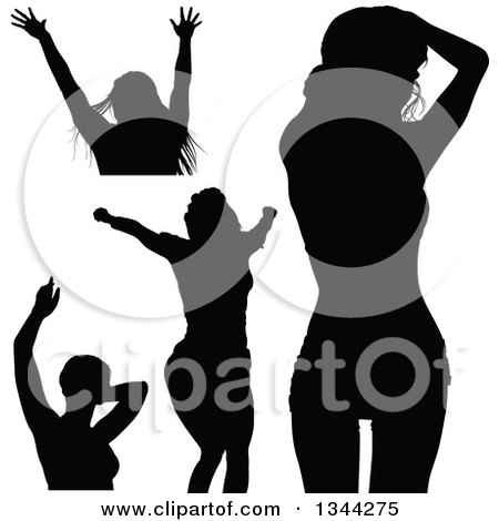 Clipart of Black Silhouetted Party Women Dancing - Royalty Free Vector Illustration by dero