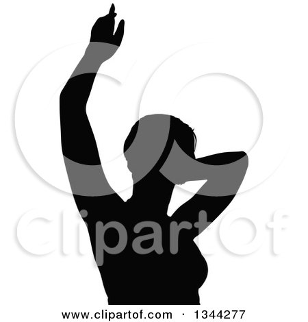 Clipart of a Black Silhouetted Party Woman Dancing 2 - Royalty Free Vector Illustration by dero