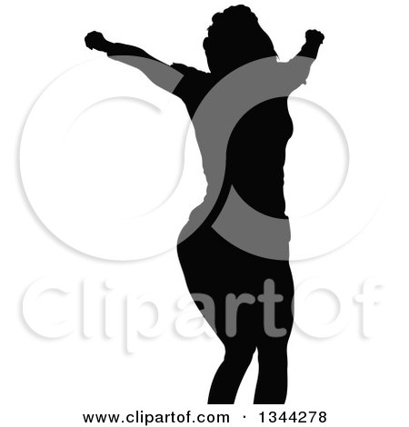 Clipart of a Black Silhouetted Party Woman Dancing 3 - Royalty Free Vector Illustration by dero