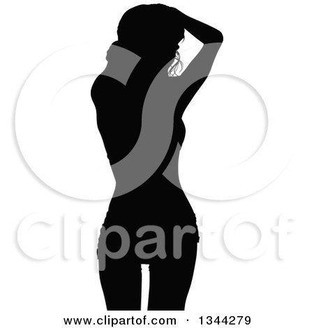 Clipart of a Black Silhouetted Party Woman Dancing 4 - Royalty Free Vector Illustration by dero