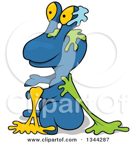 Clipart of a Cartoon Blue Monster Sitting with Slime - Royalty Free Vector Illustration by dero
