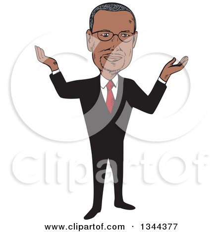 Clipart of a Cartoon Caricature of Ben Carson Shrugging - Royalty Free Vector Illustration by patrimonio