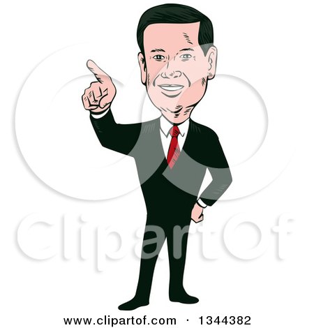 Clipart of a Cartoon Caricture of Marco Rubio Pointing - Royalty Free Vector Illustration by patrimonio