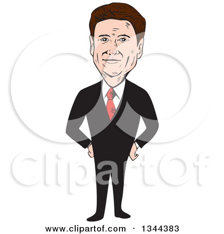 Clipart of a Cartoon Caricature of Rand Paul Standing with Hands on His Hips - Royalty Free Vector Illustration by patrimonio