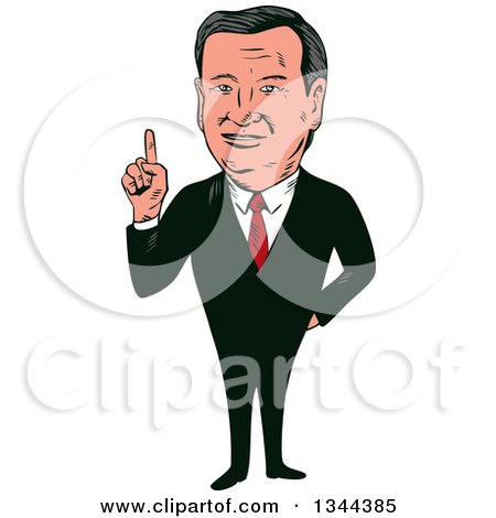 Clipart of a Cartoon Caricature of Tex Cruz Holding up a Finger - Royalty Free Vector Illustration by patrimonio