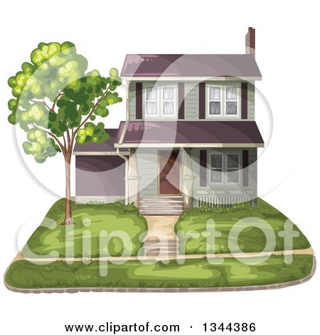 Clipart of a Front Yard and Home - Royalty Free Vector Illustration by merlinul