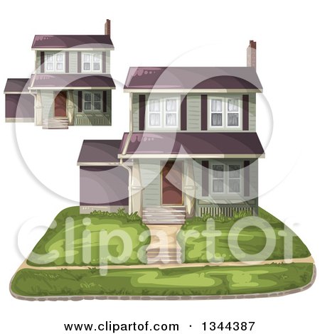 Clipart of a Front Yard and Homes - Royalty Free Vector Illustration by merlinul