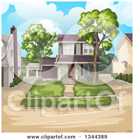 Clipart of a Front Yard and Home with Neighbors - Royalty Free Vector Illustration by merlinul