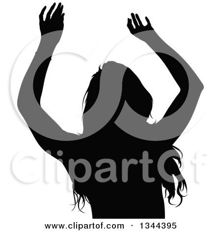 Clipart of a Black Silhouetted Party Woman Dancing 5 - Royalty Free Vector Illustration by dero