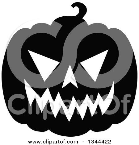 Clipart of a Black and White Jackolantern Pumpkin - Royalty Free Vector Illustration by visekart