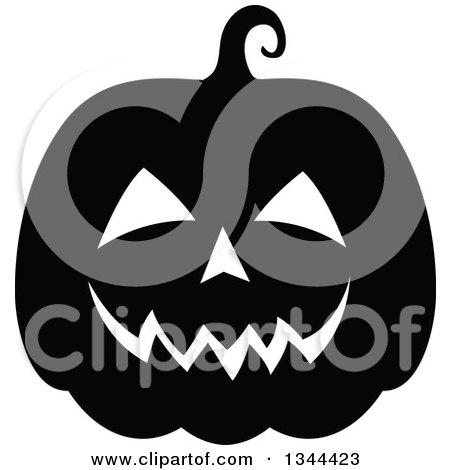 Clipart of a Black and White Jackolantern Pumpkin 3 - Royalty Free Vector Illustration by visekart