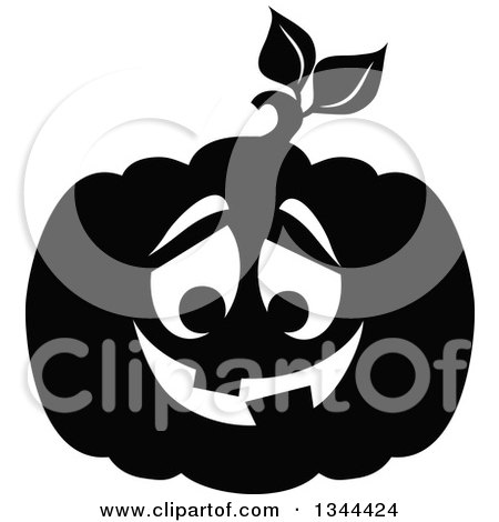 Clipart of a Black and White Jackolantern Pumpkin 4 - Royalty Free Vector Illustration by visekart