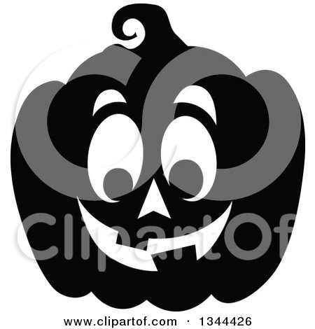 Clipart of a Black and White Jackolantern Pumpkin 6 - Royalty Free Vector Illustration by visekart