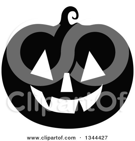 Clipart of a Black and White Jackolantern Pumpkin 7 - Royalty Free Vector Illustration by visekart
