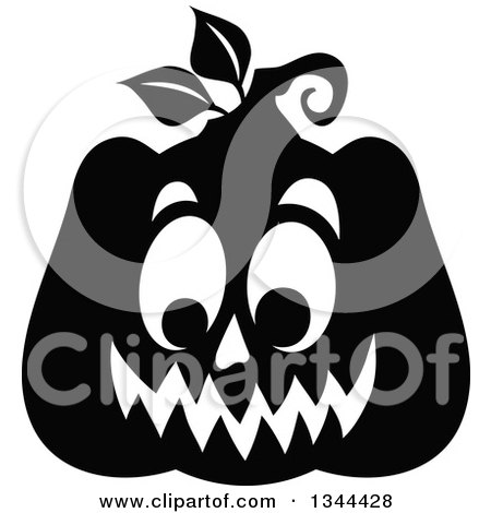 Clipart of a Black and White Jackolantern Pumpkin 2 - Royalty Free Vector Illustration by visekart