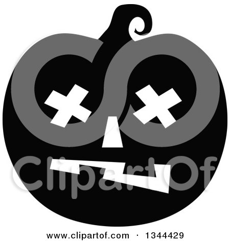 Clipart of a Black and White Jackolantern Pumpkin 8 - Royalty Free Vector Illustration by visekart