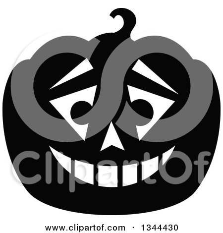 Clipart of Illuminated a Halloween Jackolantern Pumpkin in Black and White - Royalty Free Vector Illustration by visekart