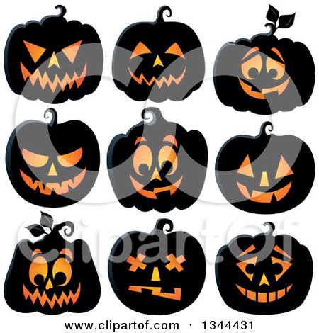 Clipart of Illuminated Halloween Jackolantern Pumpkins - Royalty Free Vector Illustration by visekart