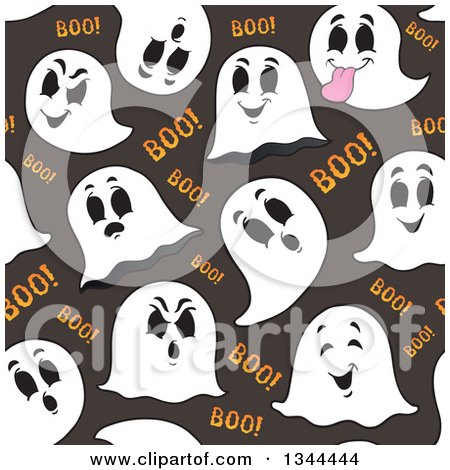 Clipart of a Seamless Background Pattern of Ghosts and Boo over Gray - Royalty Free Vector Illustration by visekart