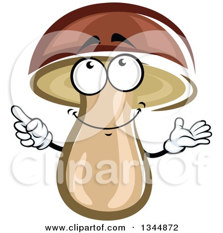 Clipart of a Cartoon Mushroom Presenting and Pointing - Royalty Free Vector Illustration by Vector Tradition SM