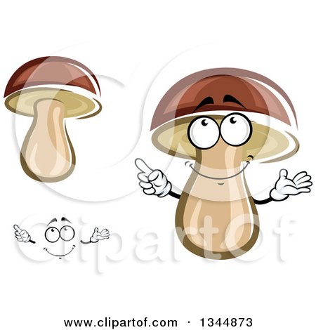 Clipart of a Cartoon Face, Hands and Mushrooms - Royalty Free Vector Illustration by Vector Tradition SM