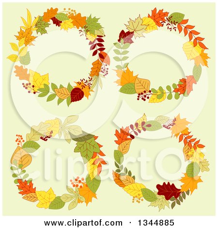 Clipart of Colorful Autumn Leaf Wreaths over Yellow - Royalty Free Vector Illustration by Vector Tradition SM