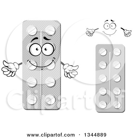 Clipart of a Cartoon Face, Hands and Blister Pill Packages 2 - Royalty Free Vector Illustration by Vector Tradition SM