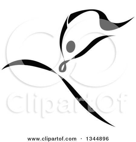 Clipart of a Black and White Ribbon Dancer in Action 3 - Royalty Free Vector Illustration by Vector Tradition SM